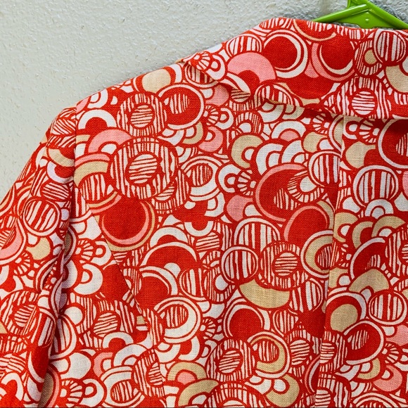 Vintage Anthracite orange white tan circle print LINEN blazer Woven buttons 6/S - Picture 12 of 16